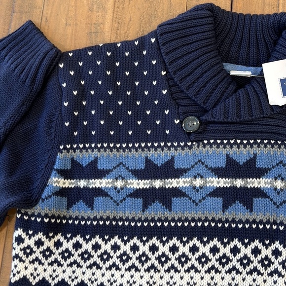 Janie and Jack navy fairisle cowl neck sweater - Picture 2 of 6